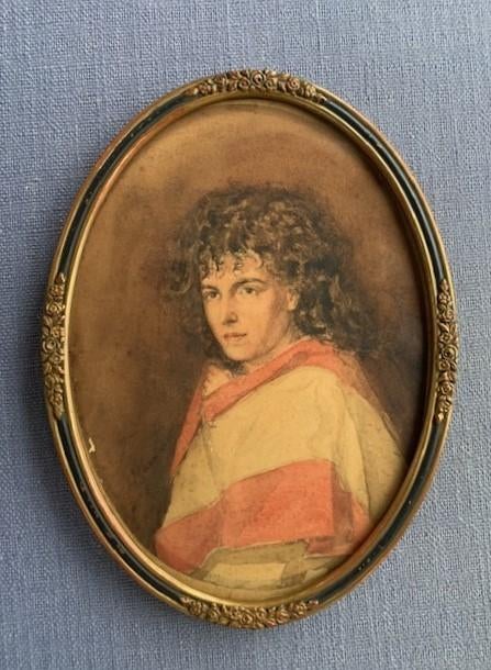 Portret van schone jongeling in ovaal - Antiek - gesigneerd, Ophalen of Verzenden