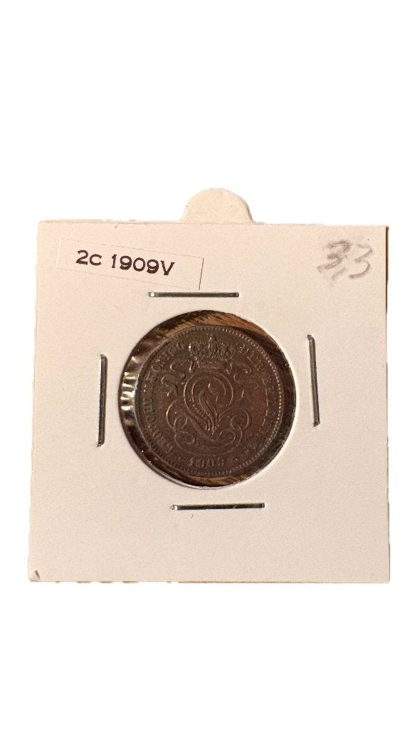 LEOPOLD II: 2 cent 1909V, Ophalen of Verzenden