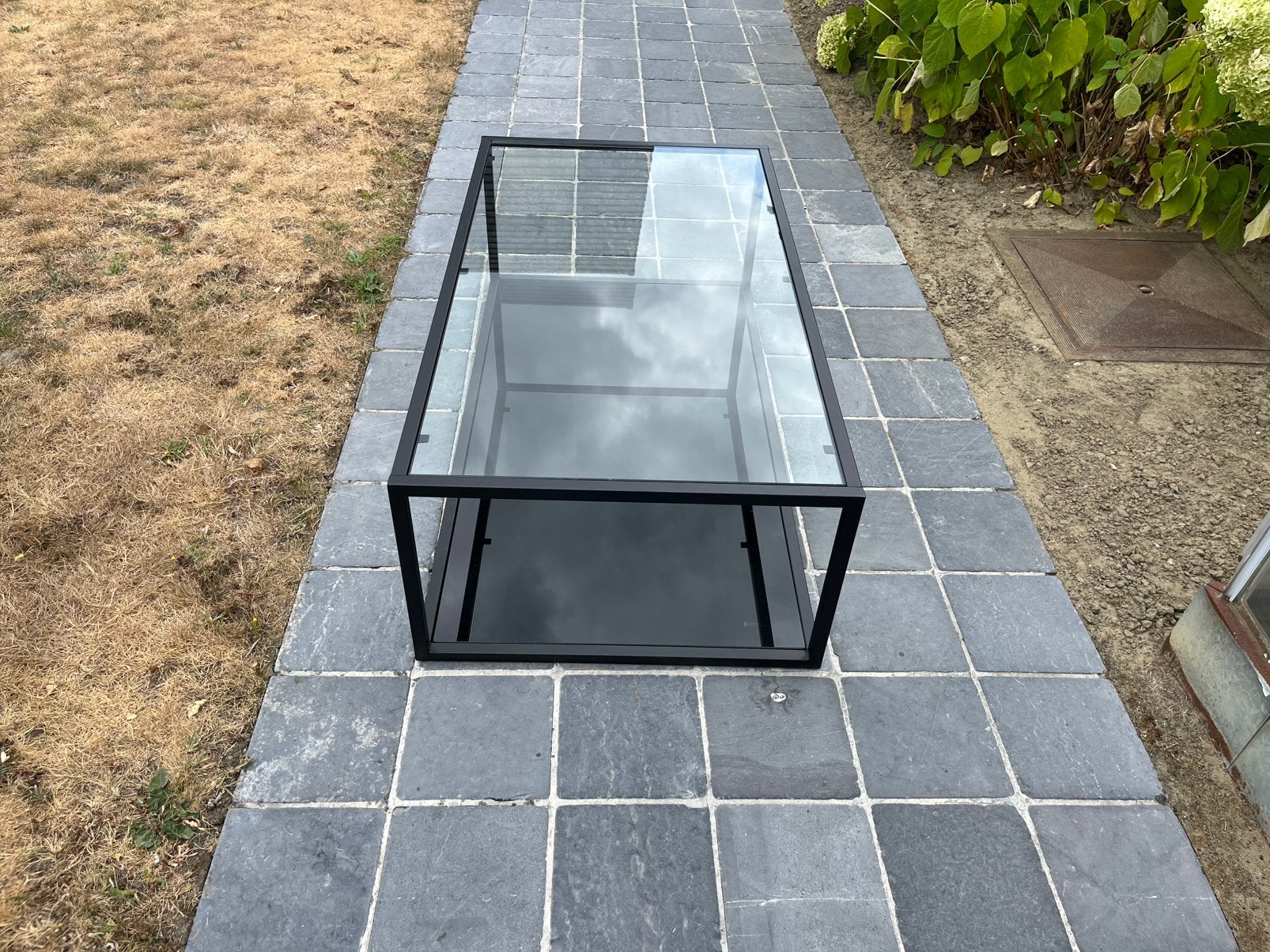 Salontafel in metaal en glas, Ophalen, Zo goed als nieuw