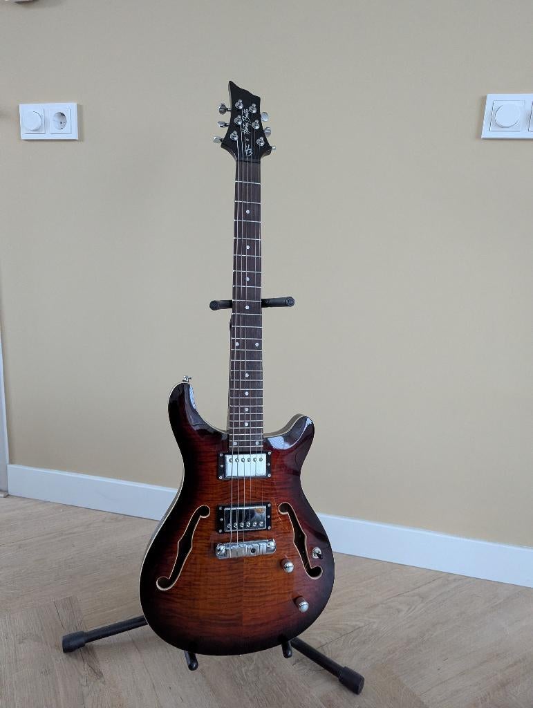 Harley Benton CST-24HB Tortoise Flame (PRS model), Ophalen, Zo goed als nieuw, Semi-solid body