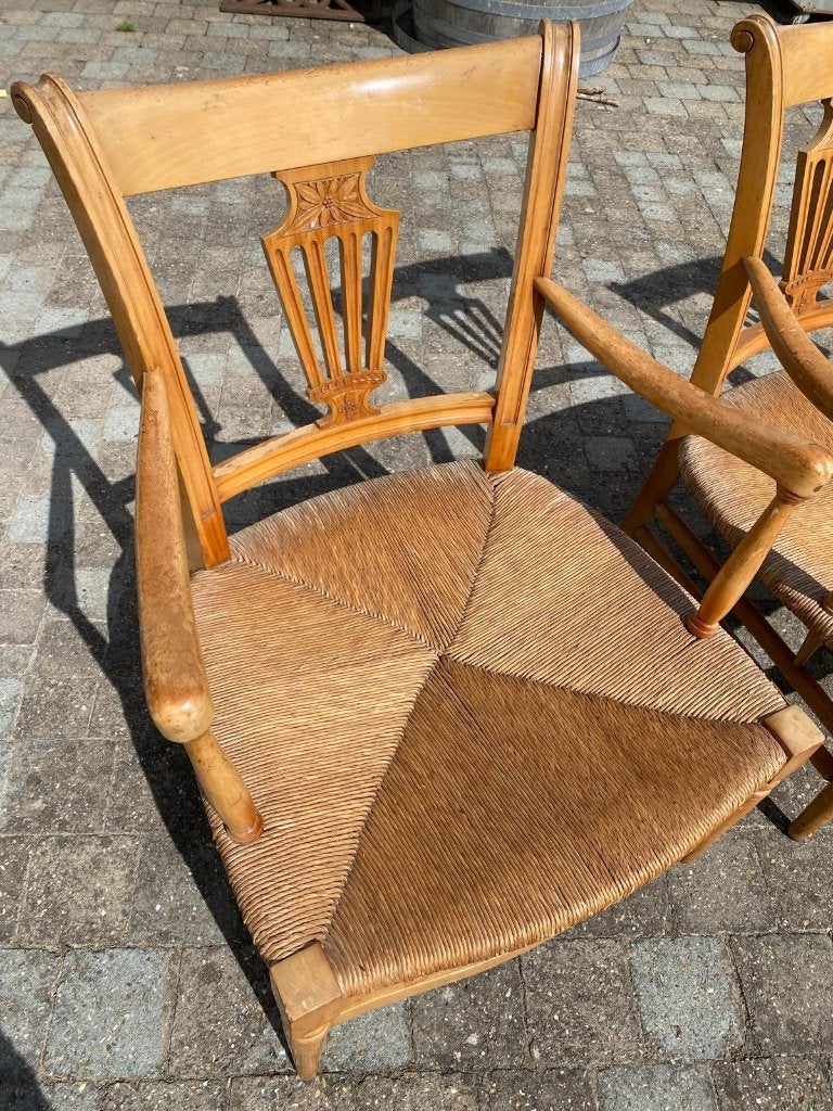 Houten zetels - riet zitting - handgemaakt, Huis en Inrichting, Ophalen, Gebruikt, Drie, Vintage