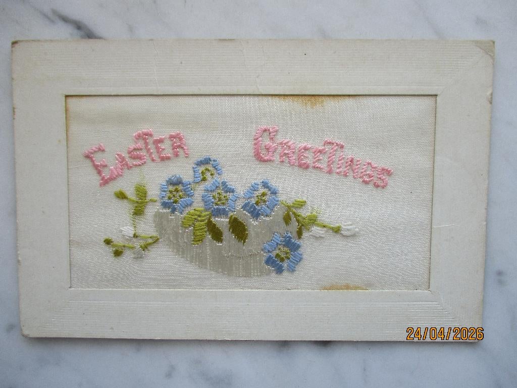 Pasen geborduurd bloemen, Verzenden, 1920 tot 1940, Ongelopen, Feest(dag)