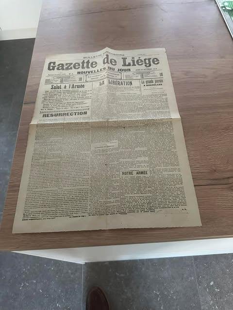 Gazette de Liège, 28 novembre 1918, salut à l'armée, Avant 1940, Général, Enlèvement, Utilisé