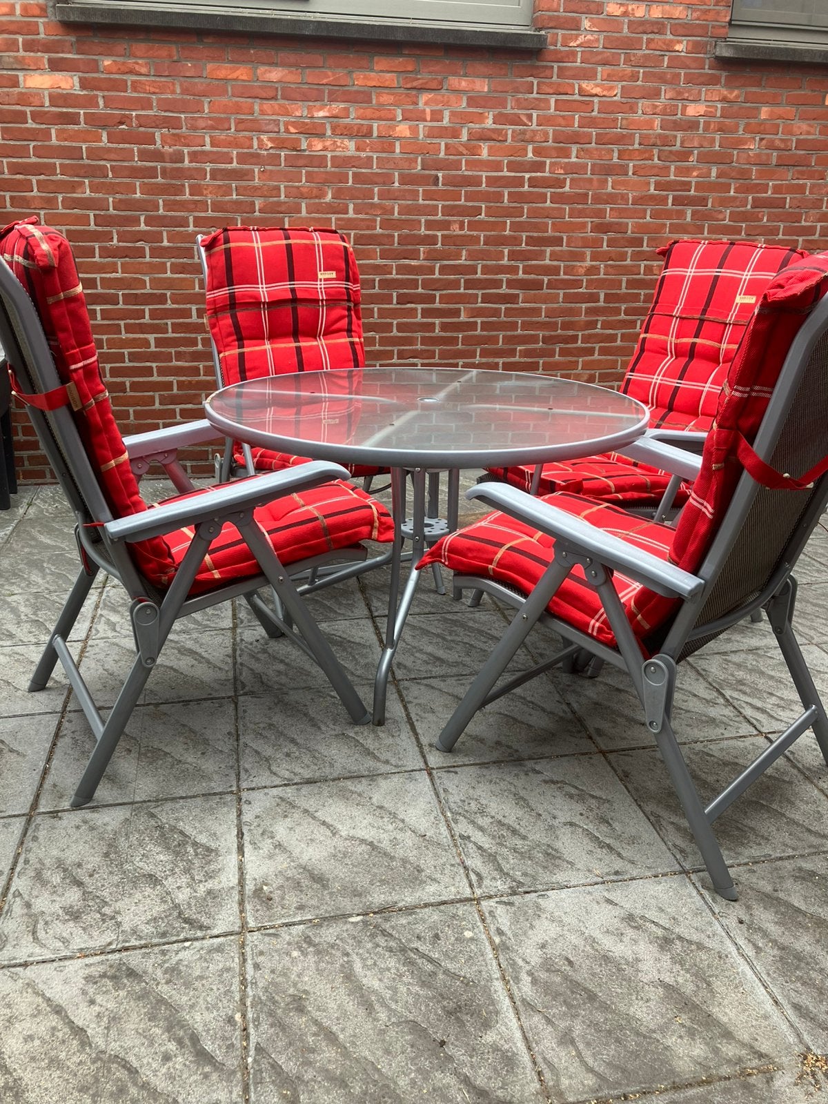 Complete tuinset inclusief stoelkussens, Ophalen, Gebruikt, 4 zitplaatsen, Tuinset