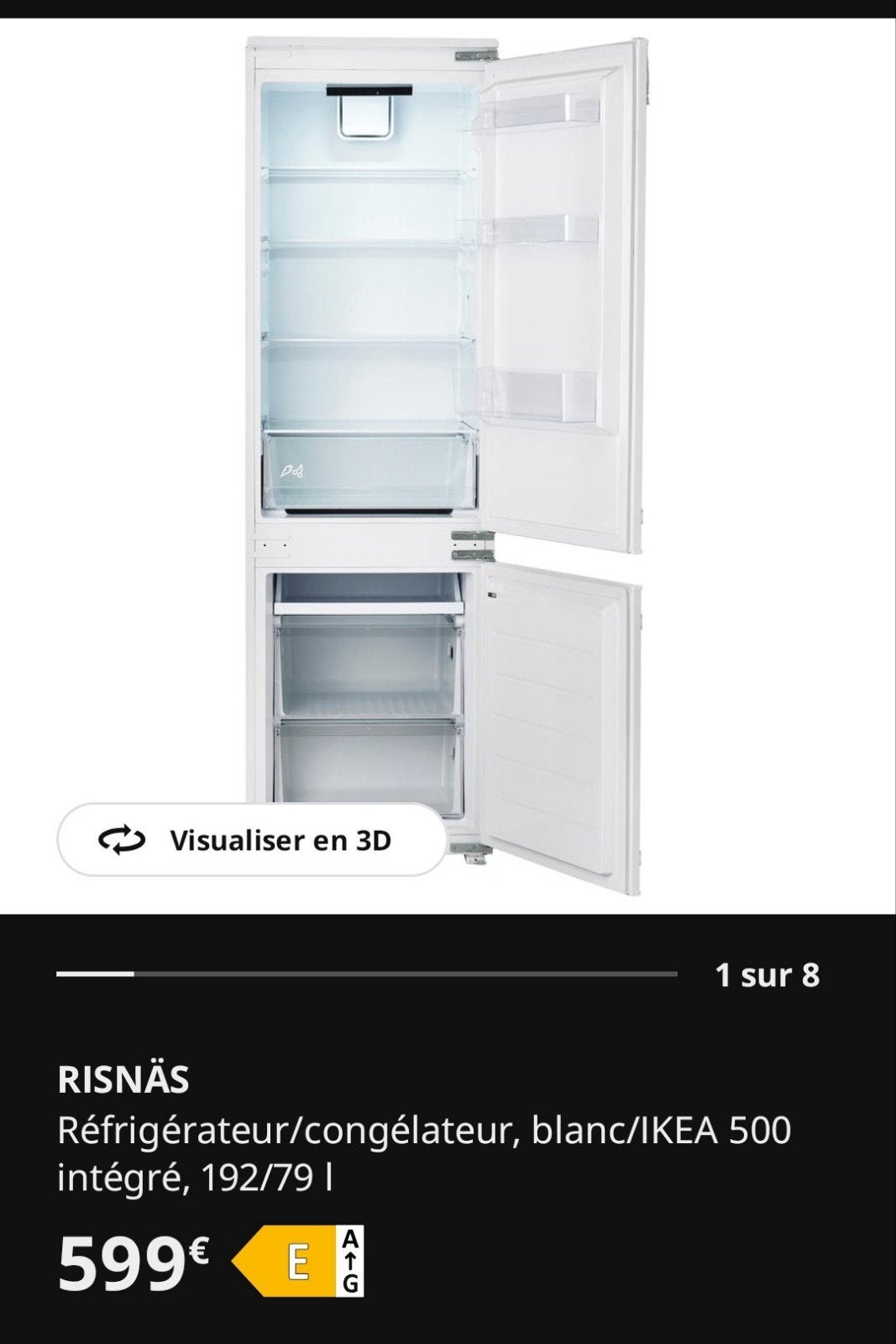 Ikea inbouwkoelkast met 4 jaar garantie, Vrieskast, Minder dan 60 cm, Zo goed als nieuw, Inbouw