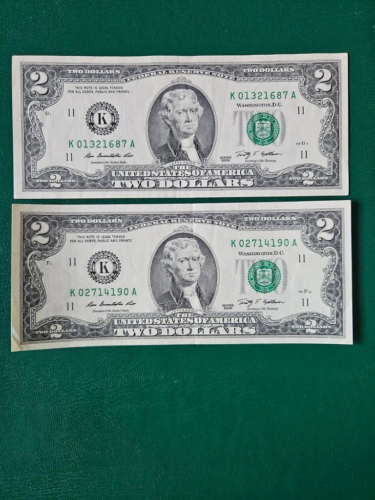 Set de 2 dollars pour l'année 2009 des États-Unis, Timbres & Monnaies, Billets de banque | Amérique, Enlèvement ou Envoi, Amérique du Nord