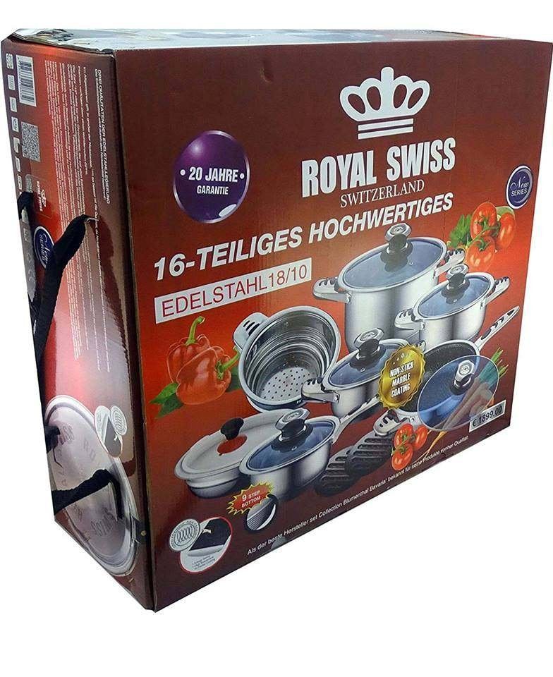 Royal Swiss Batterie de Cuisine 16 pièces, Neuf, Inox, Enlèvement, Autres marques
