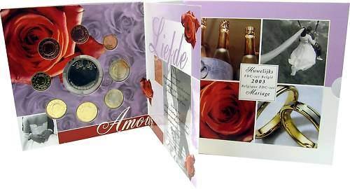 Belgique : Coffret année de l'euro 2003 - Mariage (8 pièces), Timbres & Monnaies, Monnaies | Belgique, Envoi, Série