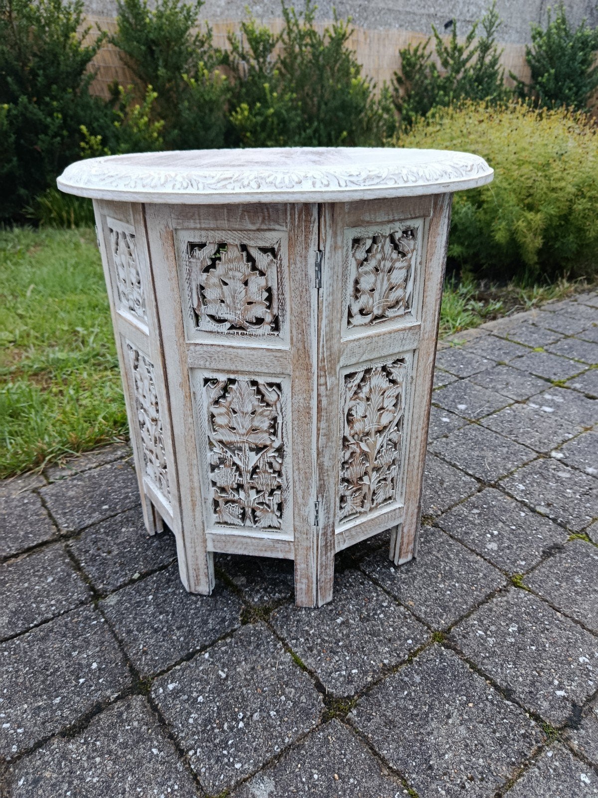 boho bijzettafeltje/ nachtkastje Indiaas hand gesneden, Minder dan 55 cm, Indiaas boho, Zo goed als nieuw, Overige vormen