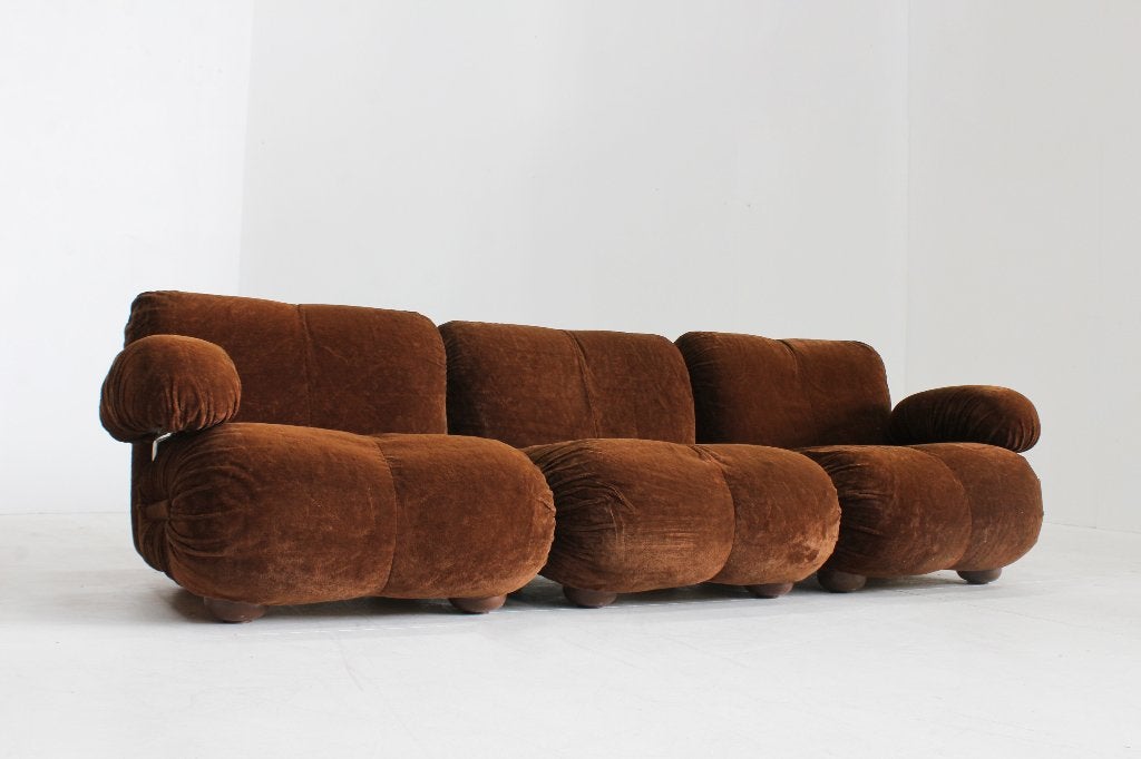 Vintage Modular Sofa brown velvet and chrome Italy 1970s, Enlèvement ou Envoi