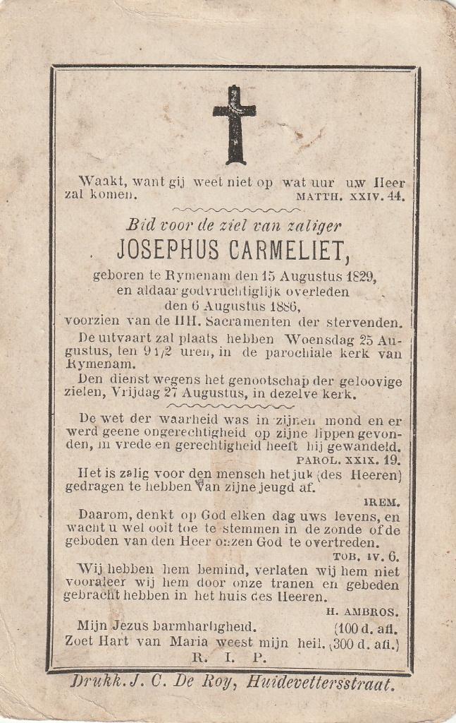 Carte de prière de Rijmenam, Envoi, Image pieuse