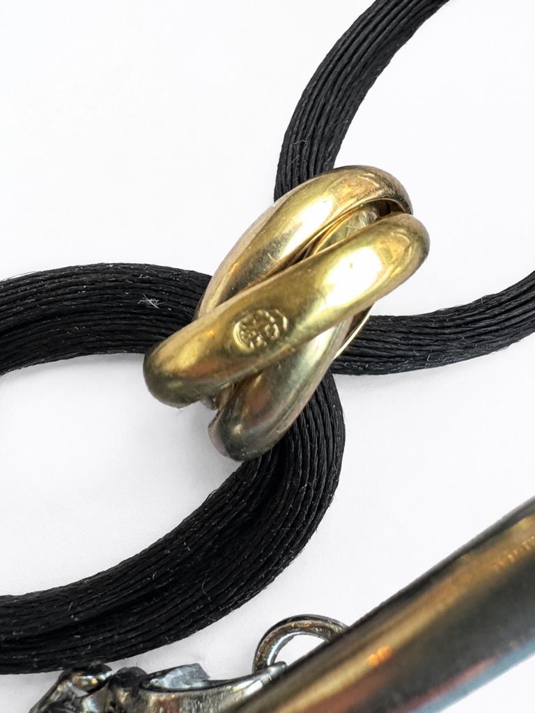 Bracelet double cordon anneaux entrelacé en or tricolore 18k, Enlèvement, Comme neuf, Or, Or