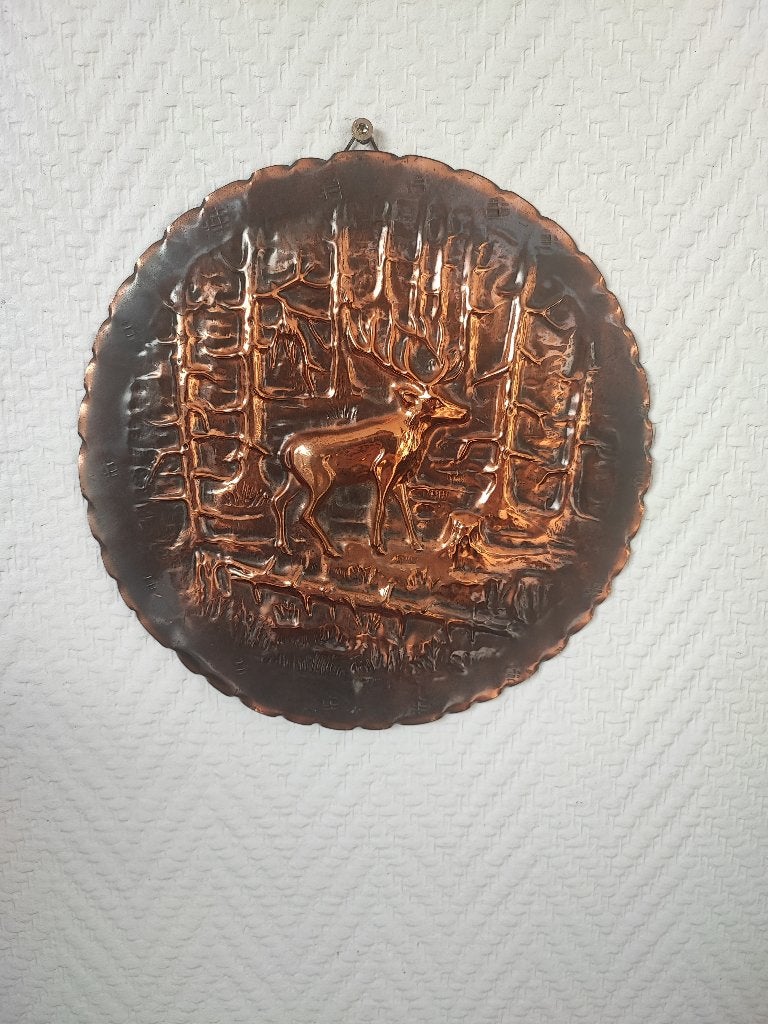 Plaque murale en cuivre rouge avec cerf, Enlèvement ou Envoi, Cuivre