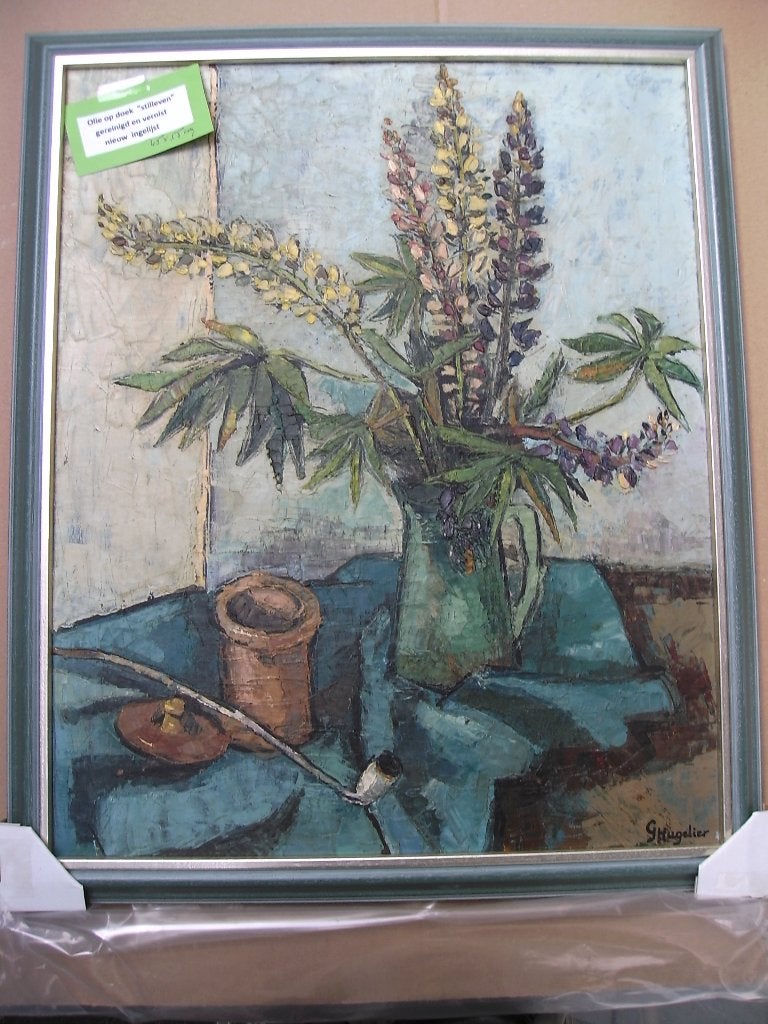 olieverf op doek - vaas met bloemen, Ophalen, Gesigneerd, Schilderij, Meerkleurig