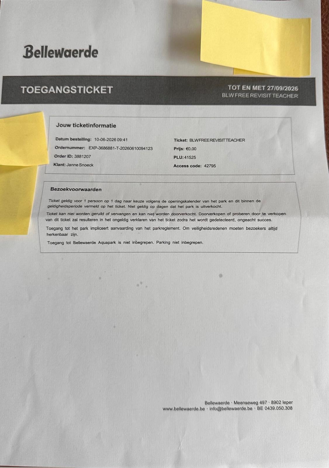 Billet d'entrée à Bellewaerde valable pour 1 personne