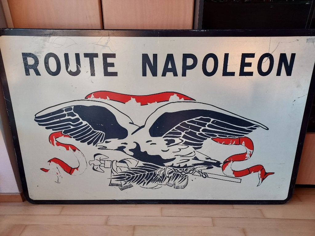 zeldzaam groot toeristisch bord "Route Napoleon", 1973, Enlèvement, Utilisé, Panneau publicitaire