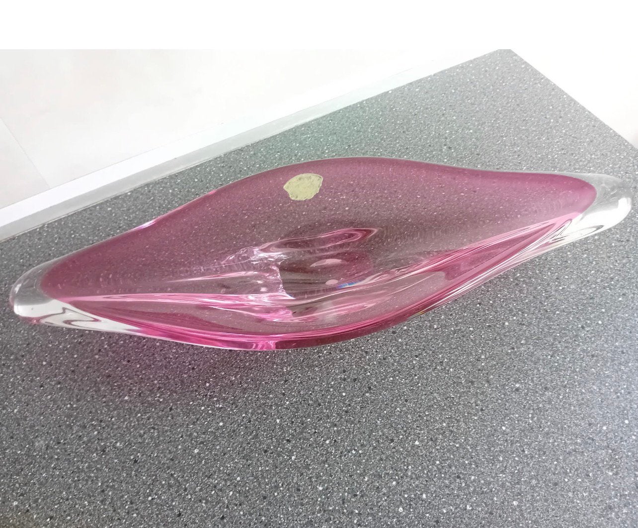 Grote vintage glazen schaal – roze – ca. 58 cm, Enlèvement, Comme neuf