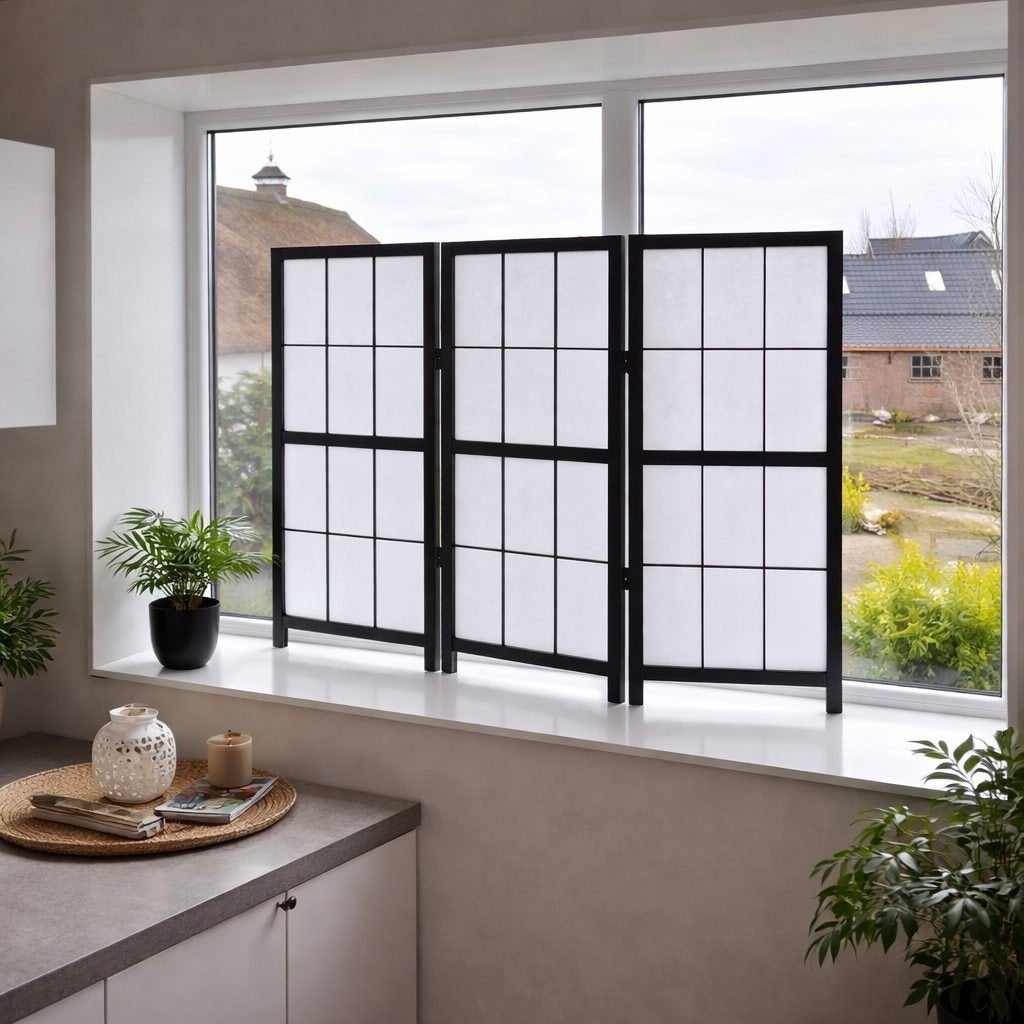 Raamscherm Kamerscherm Japans Laag model 90cm, Hout, Zwart, Verzenden, Nieuw