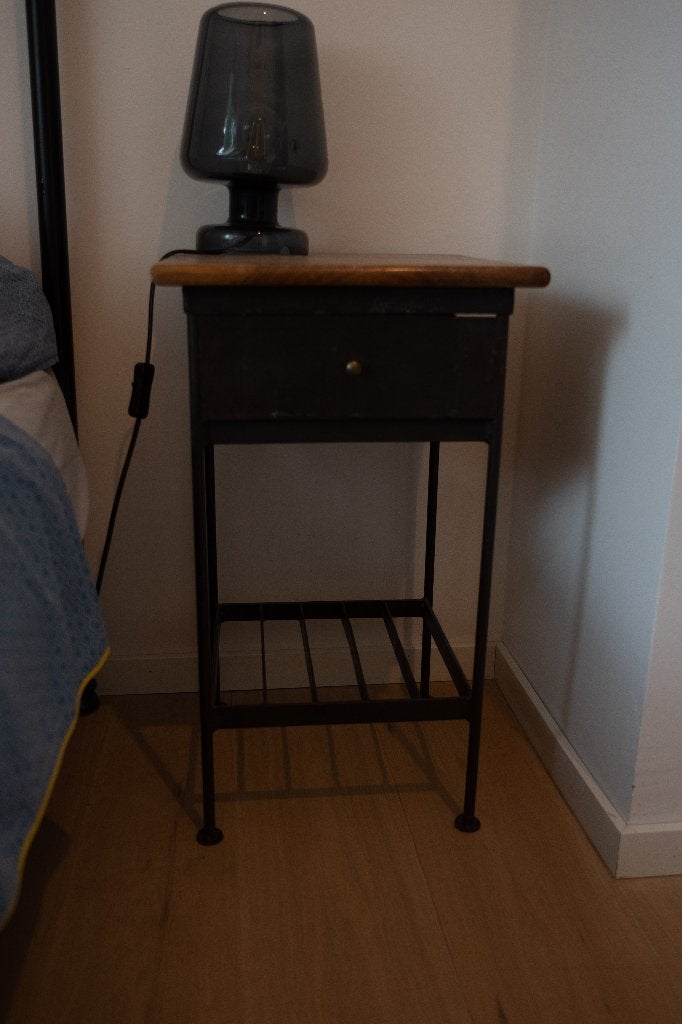 Lit retro Habitat 140 sommier lattes et tables de nuit, Maison & Meubles, Enlèvement, Deux personnes, Retro, Noir