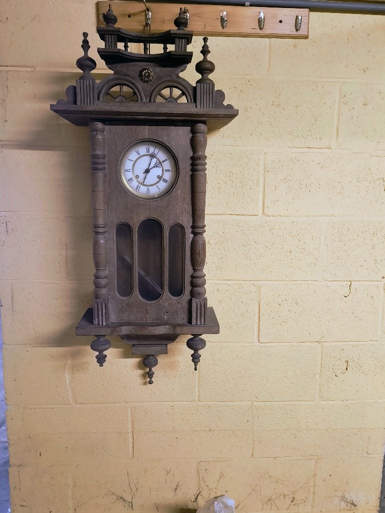Unieke eikenhouten regulateur wandklok (handgemaakt /, Antiek en Kunst, Antiek | Klokken, Ophalen