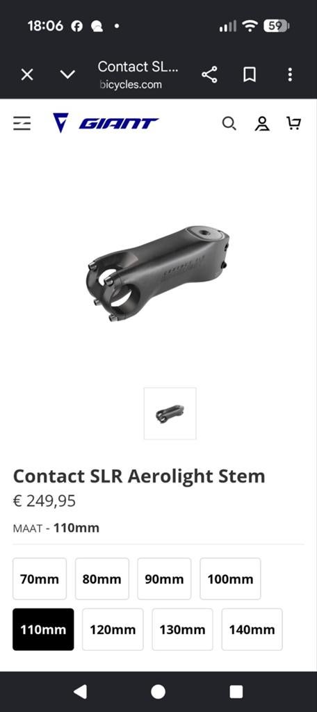 Stuurpen Giant Contact SLR Aerolight 110mm, Fietsen en Brommers, Fietsonderdelen, Ophalen, Carbon