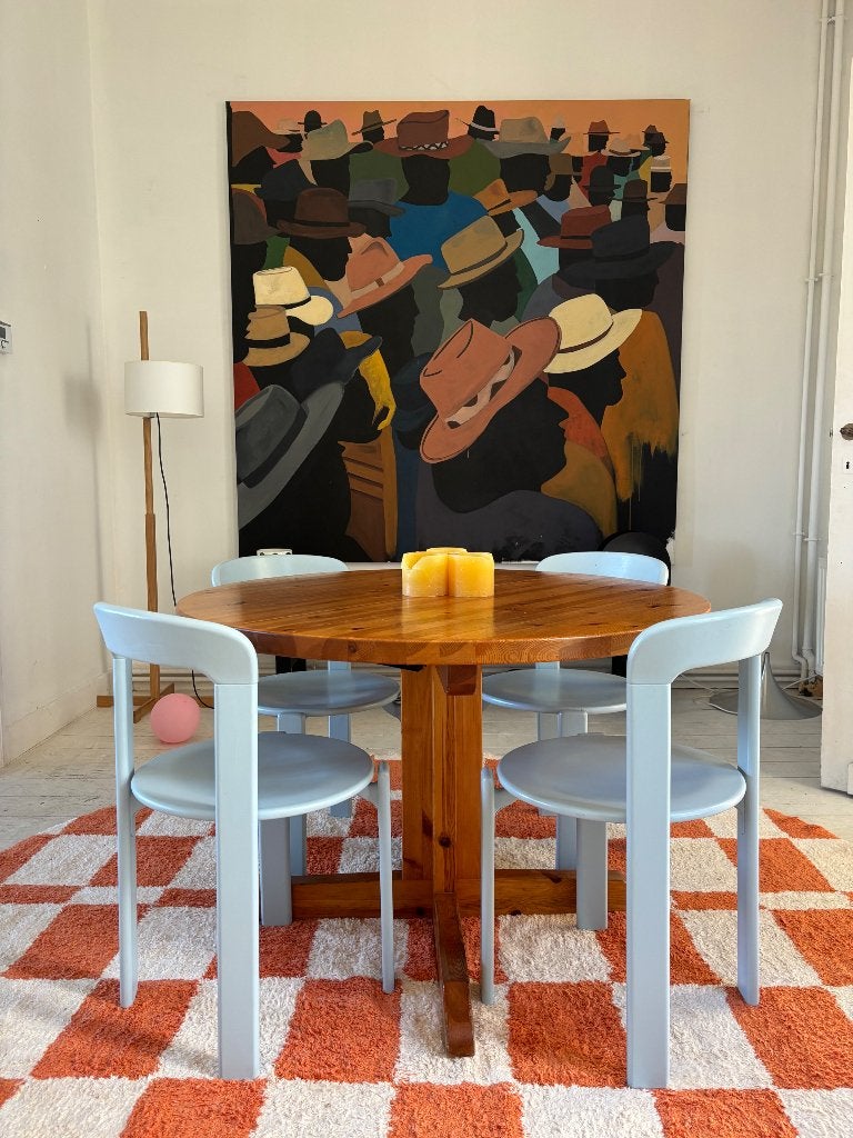 Vintage ronde grenen tafel, Huis en Inrichting, Ophalen, Gebruikt, Rond, Grenenhout
