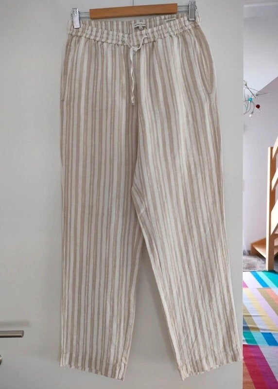 Lange linnen broek, Tom Tailor, maat 38, Kleding | Dames, Broeken en Pantalons, Maat 38/40 (M), Beige, Zo goed als nieuw, Lang