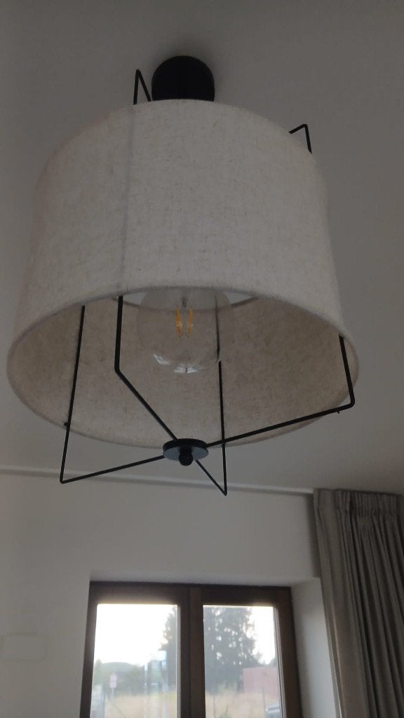 Moderne hanglamp met linnen kap – Zo goed als nieuw, Huis en Inrichting, Ophalen, Modern, Scandinavisch of landelijk interieur