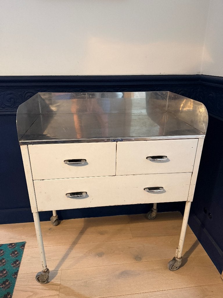 Authentiek vintage medisch kastje / ziekenhuistrolley, Huis en Inrichting, Kasten | Ladekasten, Ophalen, Gebruikt, 100 tot 150 cm