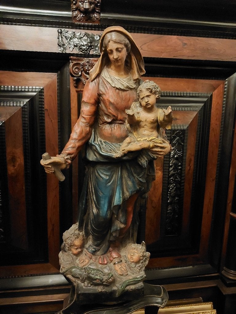 Statue en terre cuite Vierge à l'Enfant, Enlèvement