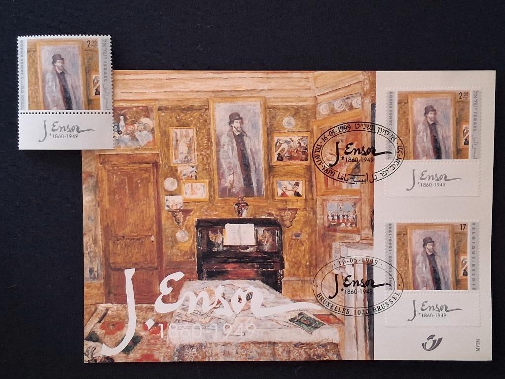 James Ensor Filatelistische kaart 1999 - België en Israël, Postzegels en Munten, Kunst, Ophalen of Verzenden, Postfris, Postfris