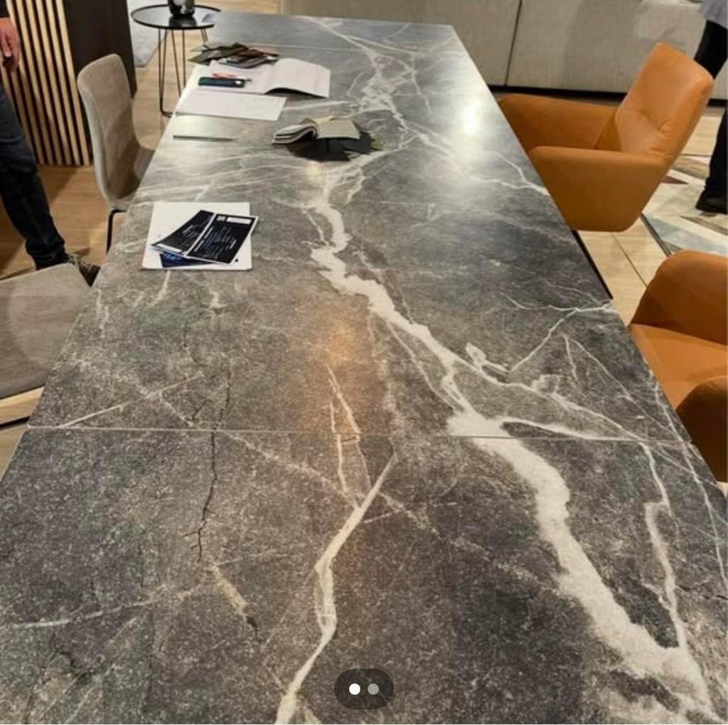 Keramische tafel met marmer look afgewerkt, Ophalen, Overige materialen, 100 tot 150 cm, 200 cm of meer