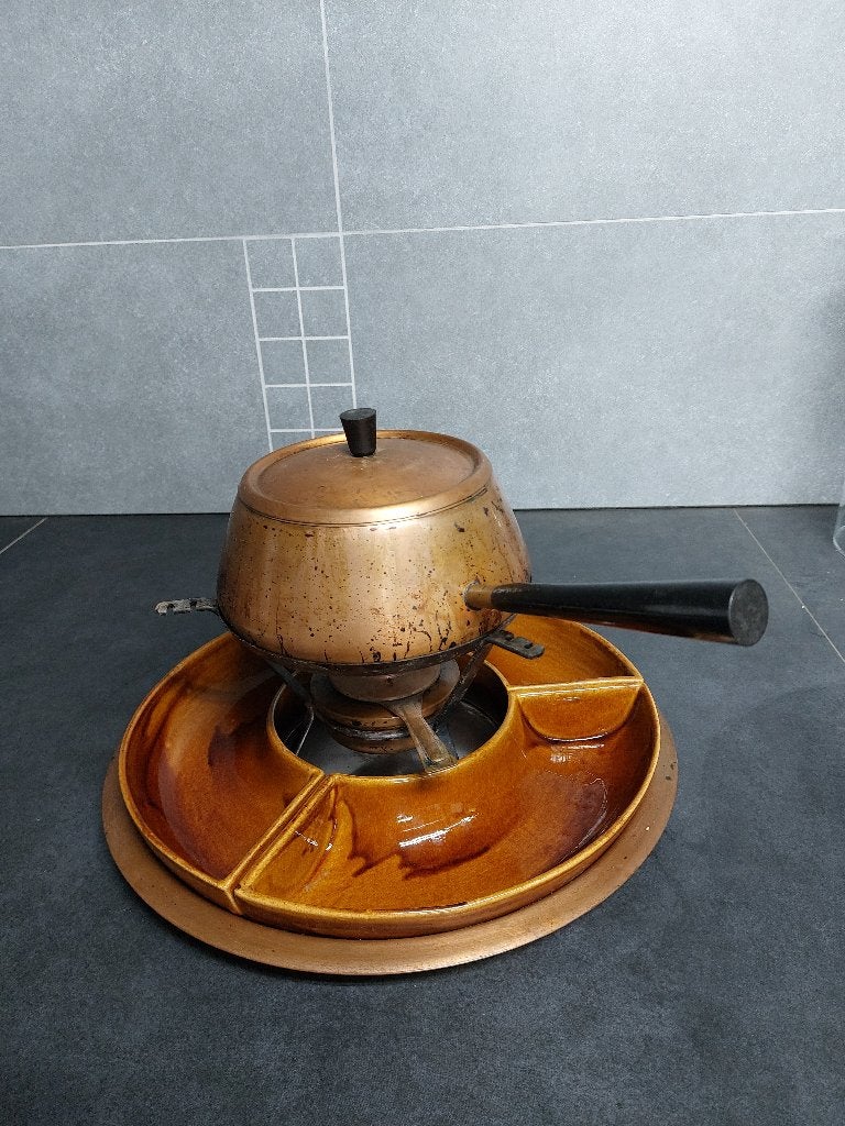 Fondue stel in koperuitvoering, Elektronische apparatuur, Fonduesets, Ophalen, Gebruikt, Brander, Fondueset