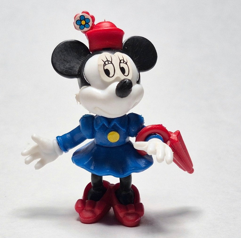 Mickey et ses amis 1987 Minnie + parapluie bouche fermée, Collections, Enlèvement ou Envoi, Utilisé, Figurines