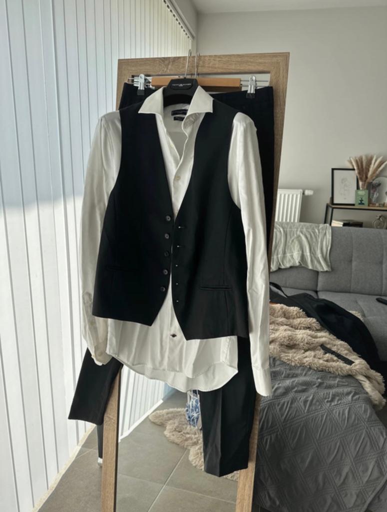 Heren kostuum, Kleding | Heren, Kostuums en vesten, Ophalen of Verzenden, Zo goed als nieuw, Maat 48/50 (M), Zwart