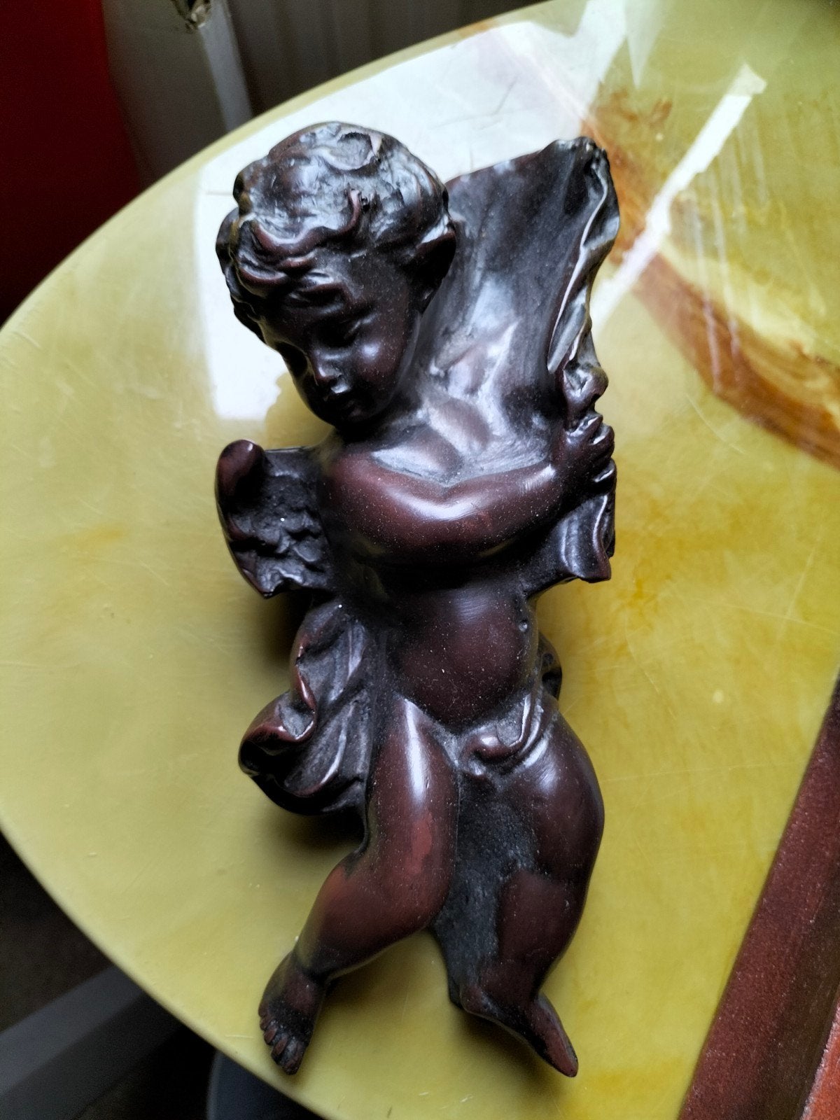 Bronzen engel (zwaar) met stevige ophangclip, Antiek en Kunst, Ophalen of Verzenden, Brons