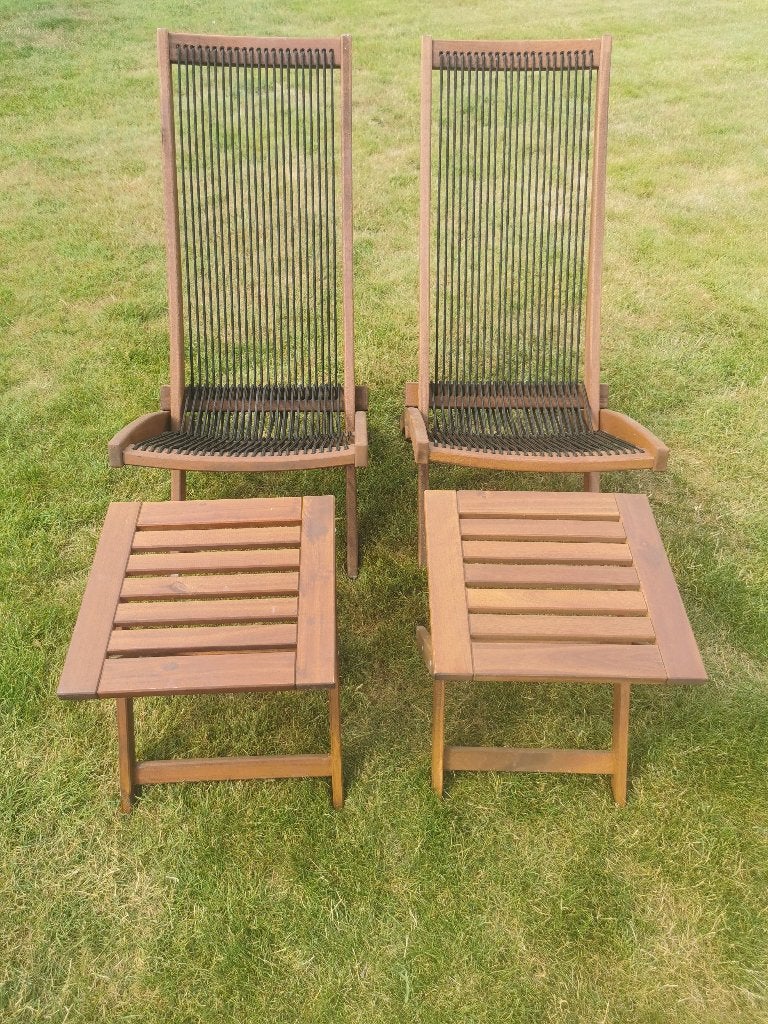 2 relax tuinstoelen + voetbankjes, Tuin en Terras, Ophalen, Zo goed als nieuw, Inklapbaar