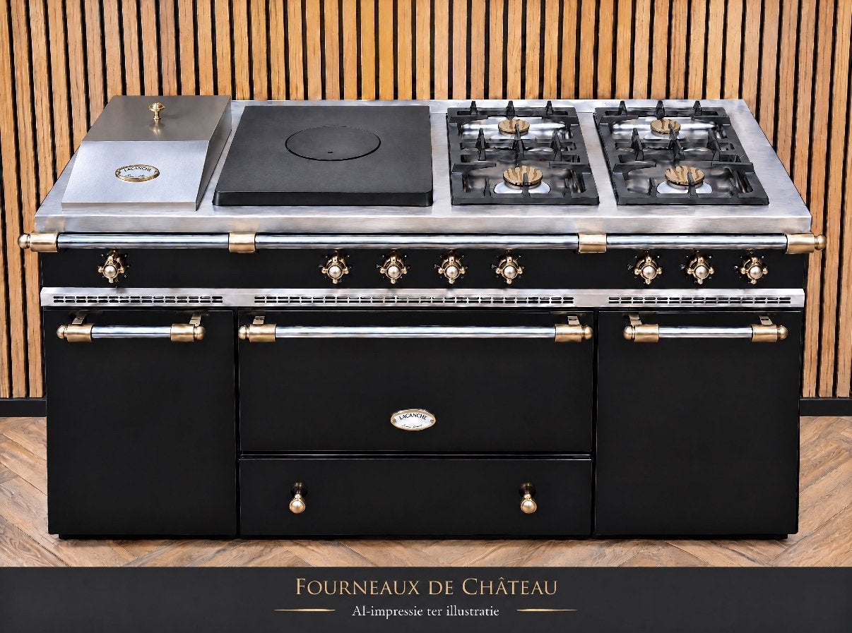Lacanche 150cm zwart/messing Gas + Multicooker + Hete lucht