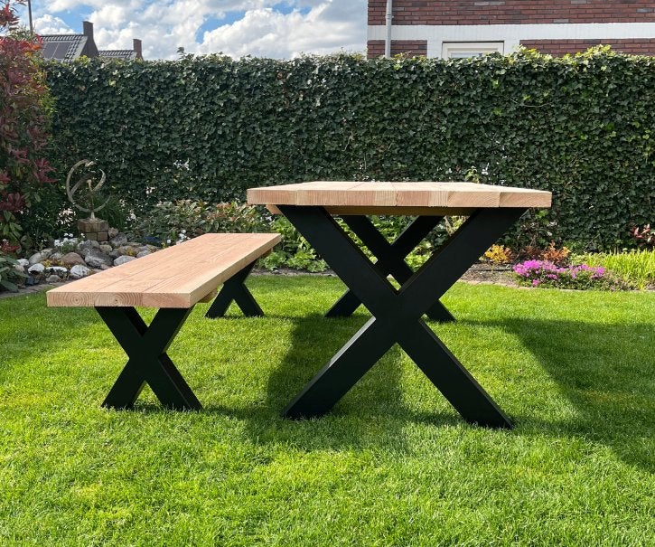 houten tuintafel met stalen poten - nieuw, Enlèvement ou Envoi, Neuf, Rectangulaire, Bois