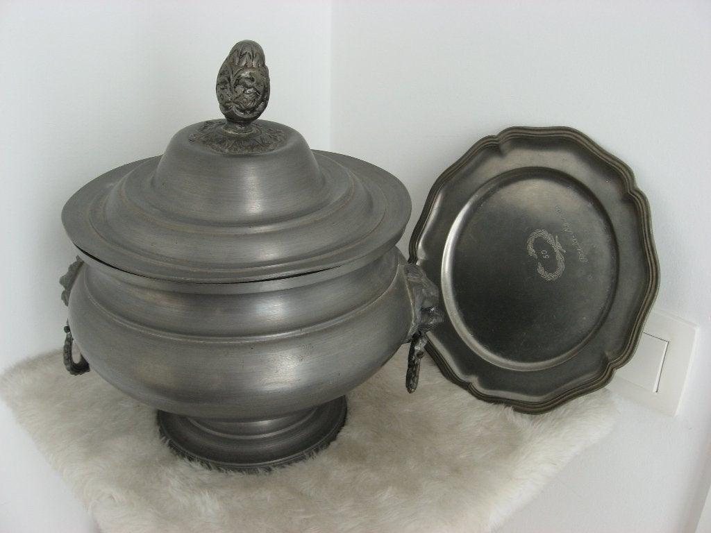 Oud Tinnen Pot Deksel Schaal Zie Foto's, Ophalen