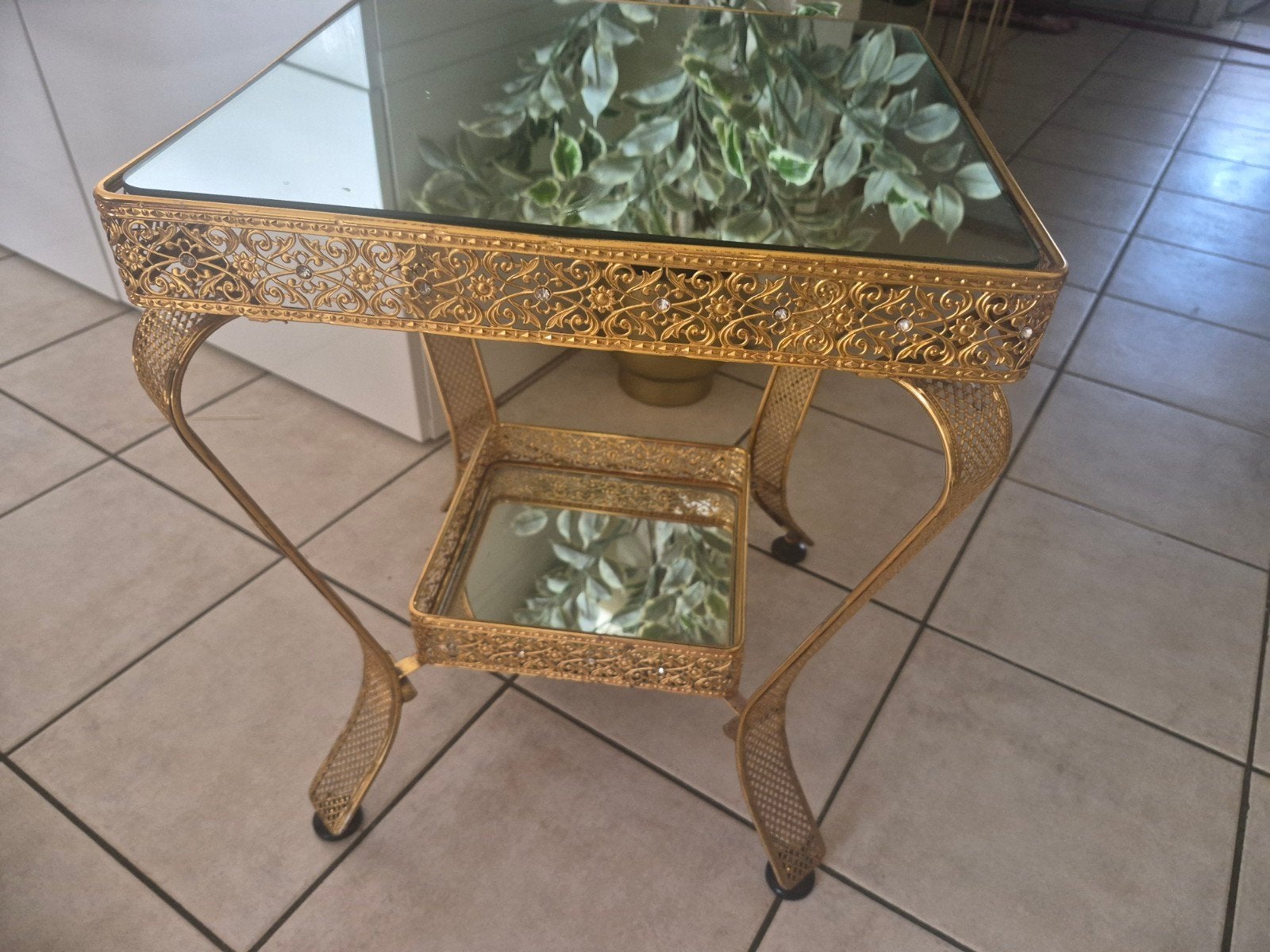 Table d'appoint dorée miroir 42x42x54cm - 2 étages - Style B, Enlèvement