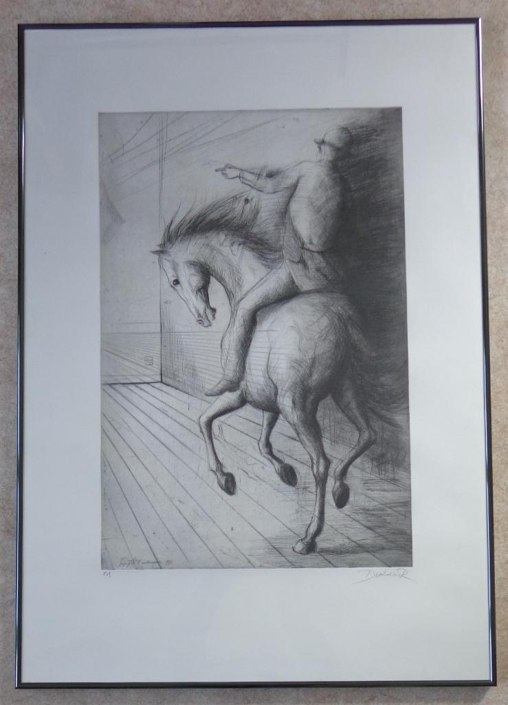 ROLAND DEVOLDER / ONTSNAPPEN / ZW-W ETS / 108x76cm / KADER, Antiek en Kunst, Kunst | Litho's en Zeefdrukken, Ophalen