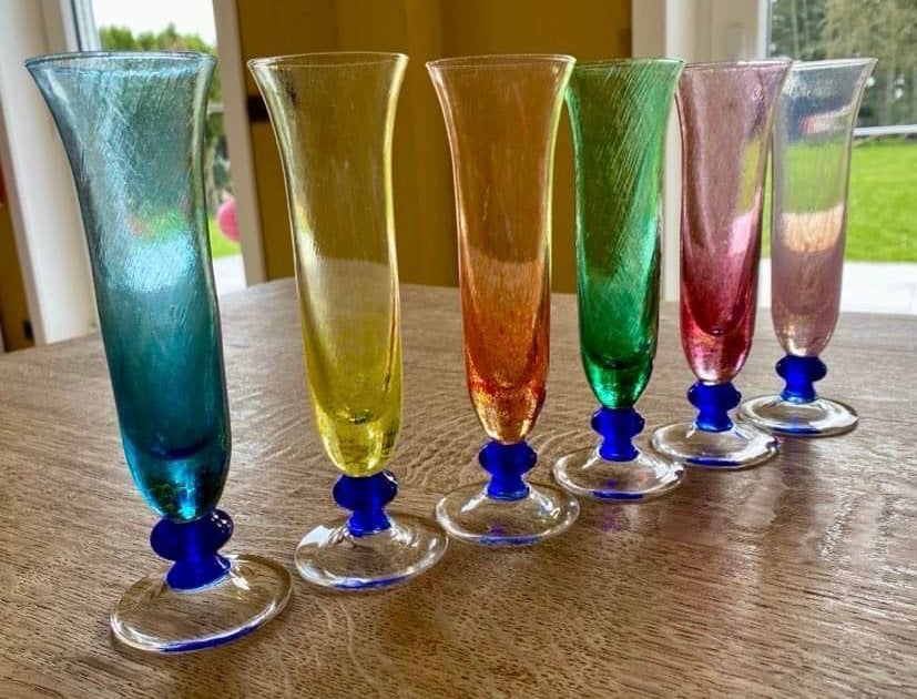 A vendre 6 flûtes vintage style Murano parfait état!, Enlèvement, Comme neuf