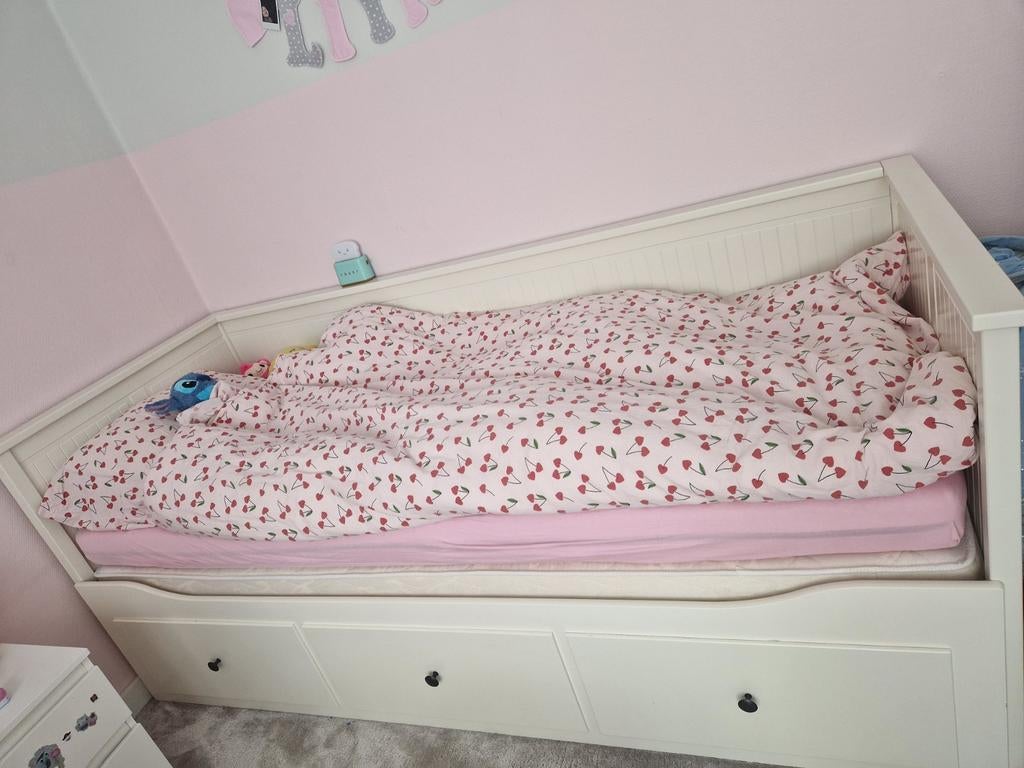 HEMNESBedbank met 3 lades, wit, 80x200 cm inclusief 2 matras, Ophalen, Zo goed als nieuw, Tweepersoons, Wit