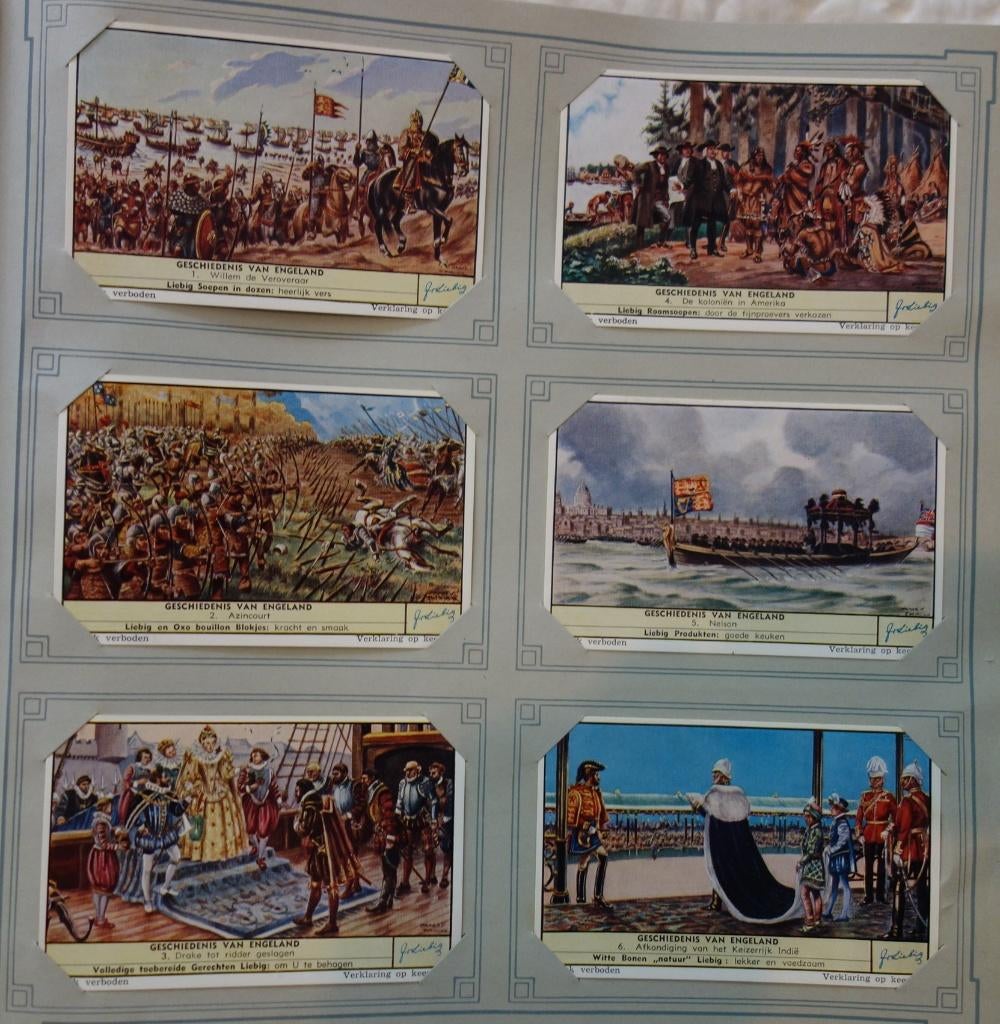 Set Liebig Prenten Geschiedenis van Engeland (1955)., Verzamelen, Zo goed als nieuw, 1940 tot 1960, Prent, Buitenland