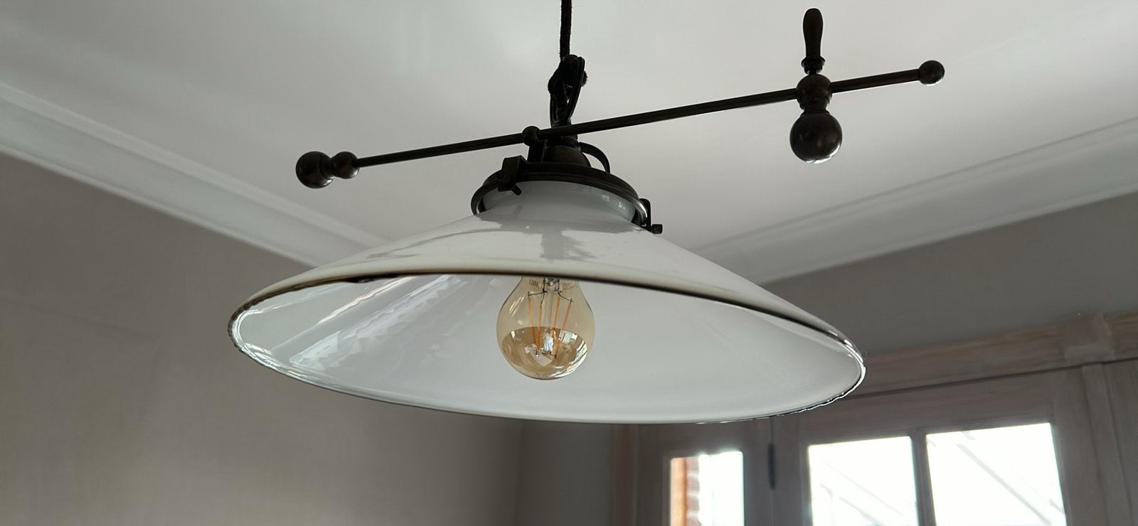 Prachtige hanglamp met “katrol”, Ophalen, Gebruikt, Rustiek