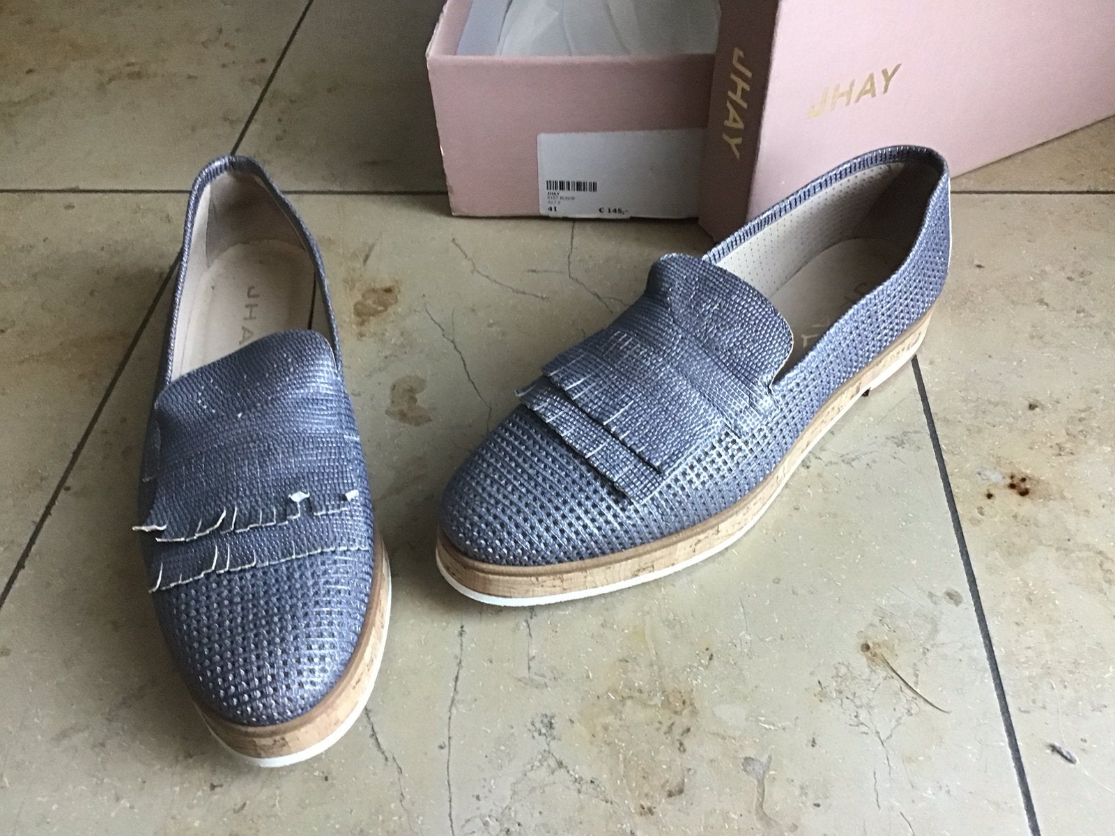 Mocassins bleus en cuir taille 41, Comme neuf, Enlèvement, Autres types, Bleu