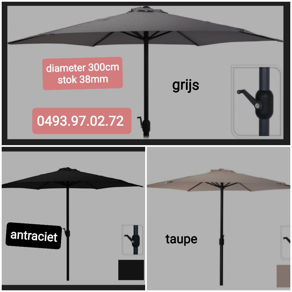 parasols in verschillende kleuren beschikbaar 3m, Tuin en Terras, Ophalen, Nieuw, Verstelbaar