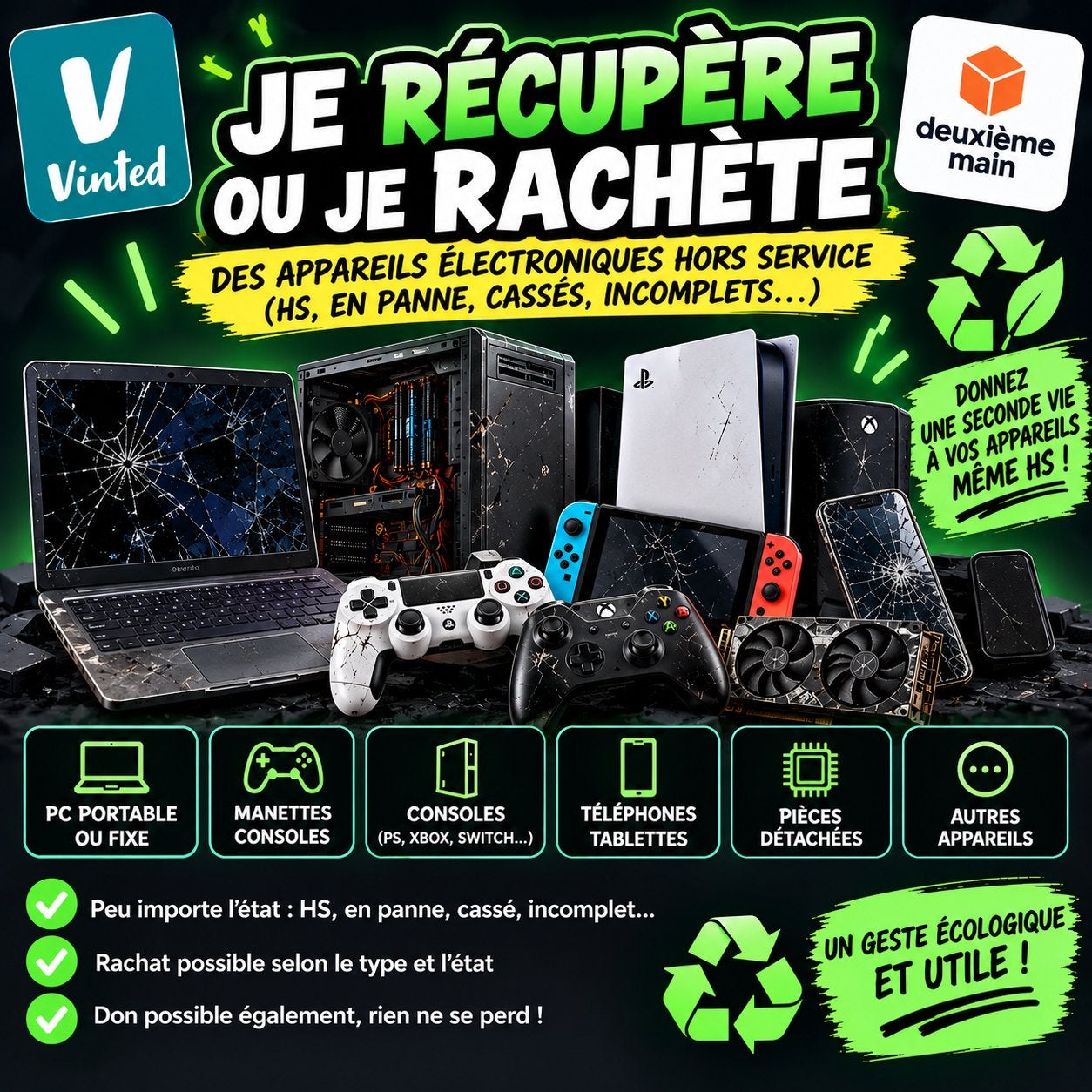 Je récupère / rachète votre matériel électronique HS, Enlèvement ou Envoi, Neuf