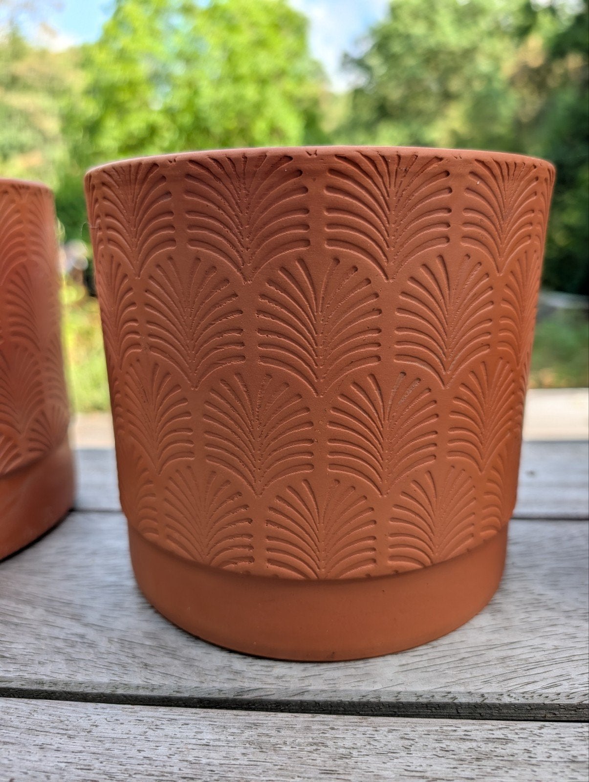 4 terracotta bloempotten met leuk motief, Enlèvement, Terracotta